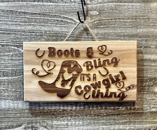 Boots And Bling-#003 Laser engraved wood art 10x5.5, free shipping.