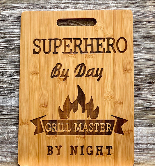 Superhero by Day 2-#219 Laser engraved wood art/cutting board 11x15, free shipping