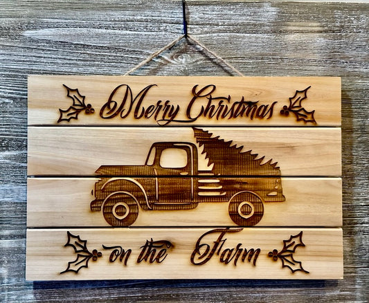 Merry Christmas On The Farm 3-#107 Sale 10% off Laser engraved wood art 11x15, free shipping