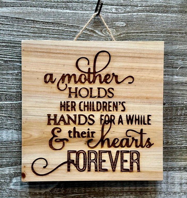 A Mother Holds Her Children's Hands-#124 Laser engraved wood art 10x10, free shipping