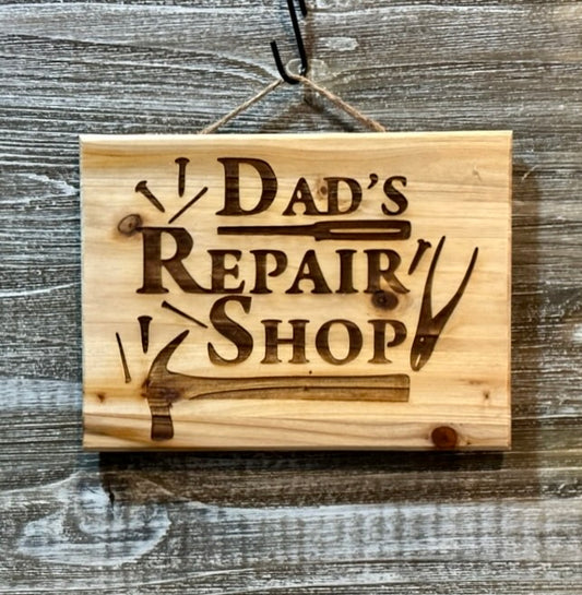 Dad's Repair Shop-#129 Laser engraved wood art 10x10, free shipping