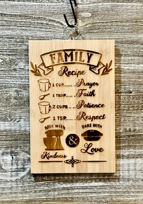 Family Recipe-#132 Laser engraved wood art 10x6.5, free shipping