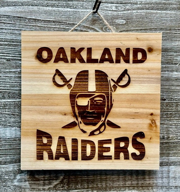 Oakland Raiders-#135 Laser engraved wood art 10x10, free shipping