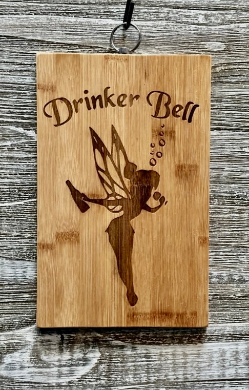 Drinker Bell-#139 Laser engraved wood art 10x6.5, free shipping