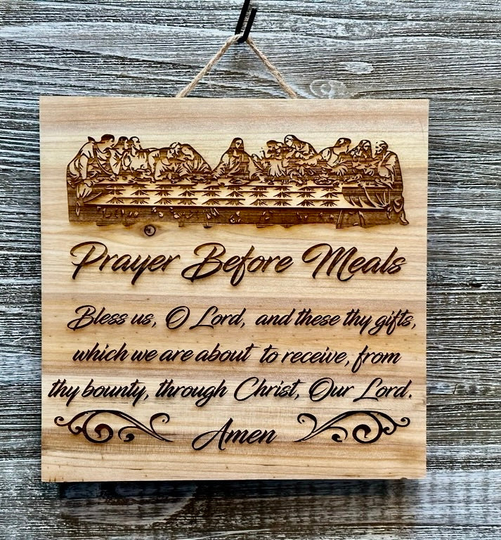 Prayer Before Meals-#165 Laser engraved wood art 10x10, free shipping