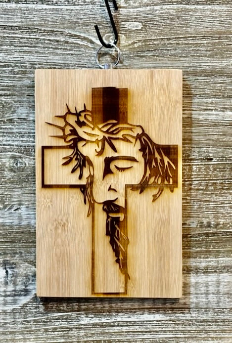 Jesus On Cross-#168 Laser engraved wood art 10x6.5, free shipping