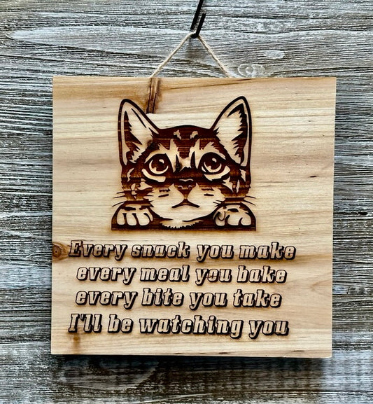 Cat-#170 Laser engraved wood art 10x10, free shipping
