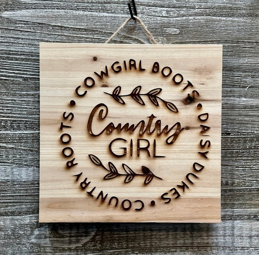Cowgirl Boots Country Girl-#179 Laser engraved wood art 10x10, free shipping