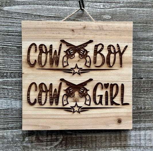 Cowboy/Cowgirl-#181 Laser engraved wood art 10x10, free shipping