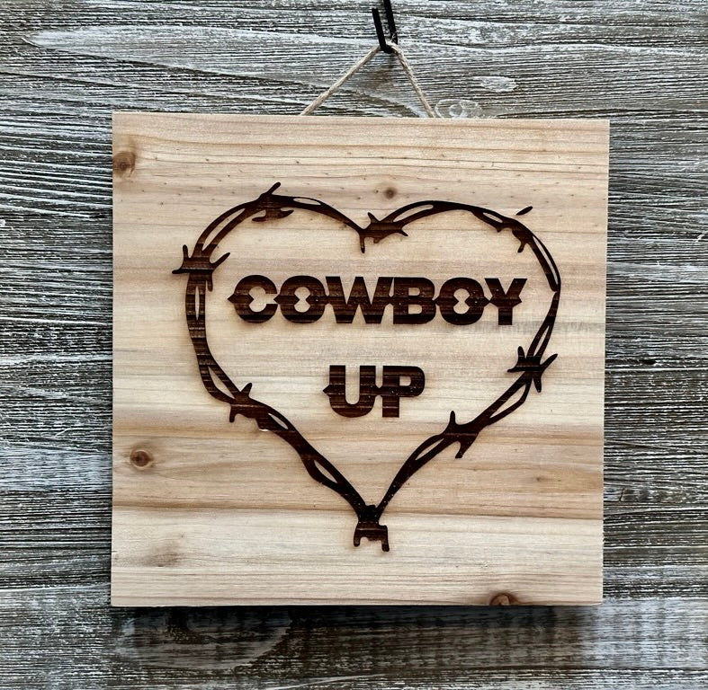 Cowboy Up-#182 Laser engraved wood art 10x10, free shipping