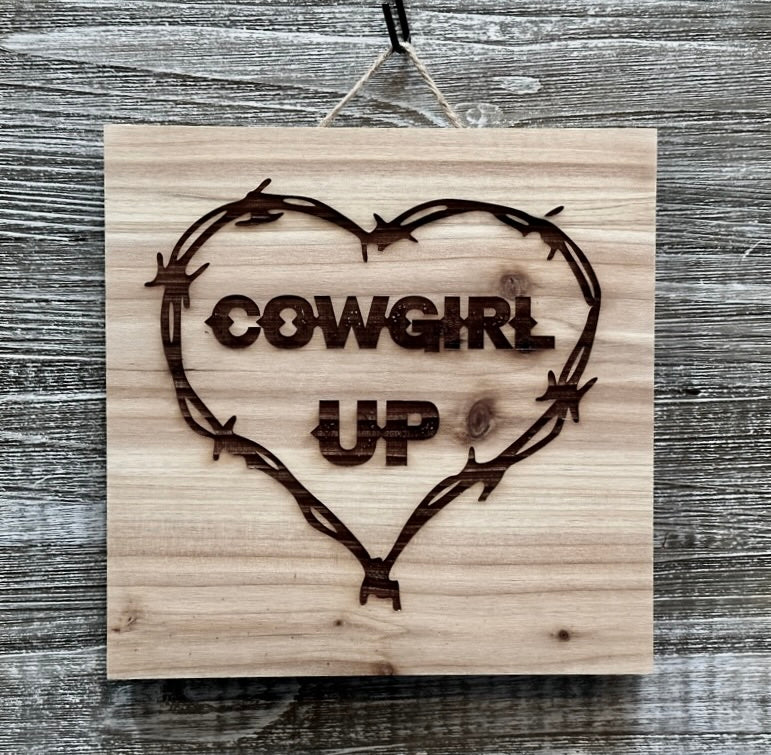 Cowgirl Up-#183 Laser engraved wood art 10x10, free shipping