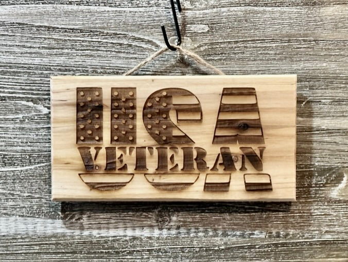USA Veteran-#198 Laser engraved wood art 10x5, free shipping