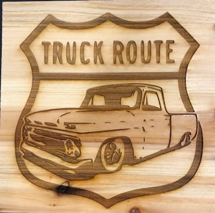 Truck Route laser engraved wood art 10x10, free shipping