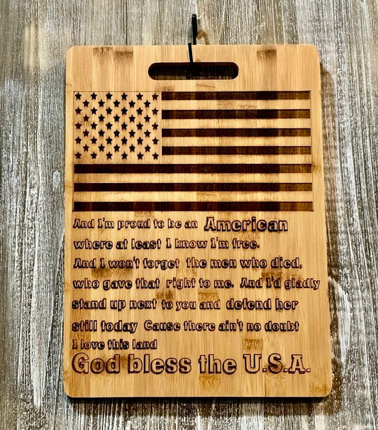 Proud To Be An American-#052 Laser engraved wood art/cutting board 11x15, free shipping