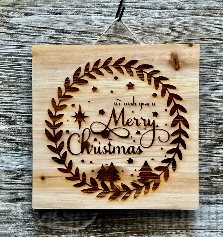 We Wish You A Merry Christmas-#105 Laser engraved wood art 10x10, free shipping