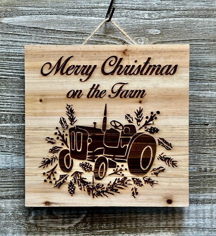 Merry Christmas On The Farm-#102 Sale 10% off Laser engraved wood art 10x10, free shipping