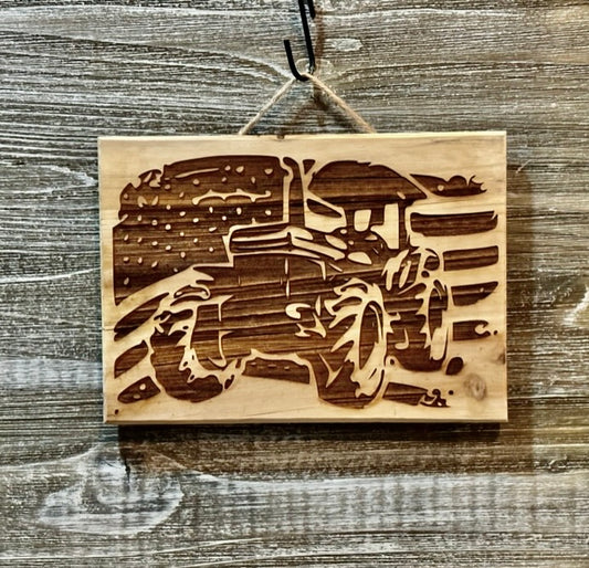 Big Tractor-#088 Laser engraved wood art 10x7, free shipping.
