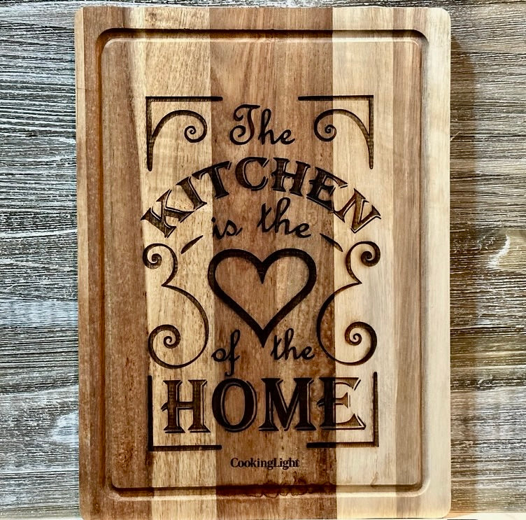 The Kitchen Is The Heart-#186 Laser engraved wood cutting board 11x15, free shipping
