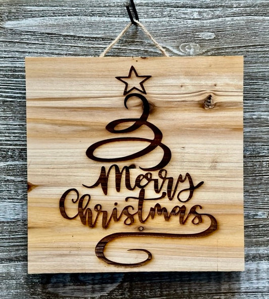 Merry Christmas With Star-#093 Sale 10% off Laser engraved wood art 10x10, free shipping