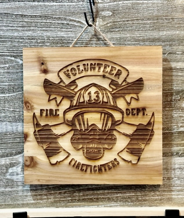 Volunteer Firefighters-#110 Laser engraved wood art 10x10, free shipping