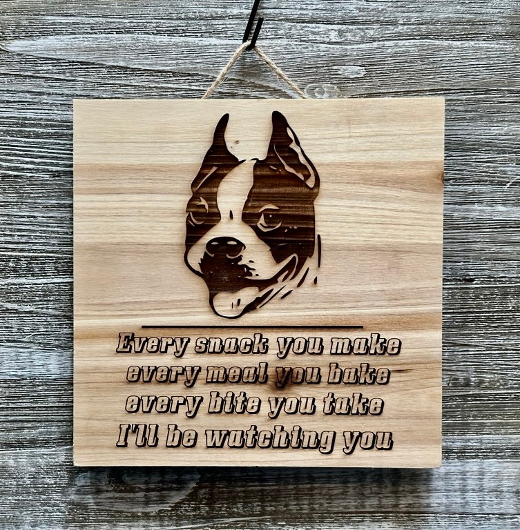 Boston Terrier-#008 Laser engraved wood art 10x10, free shipping.