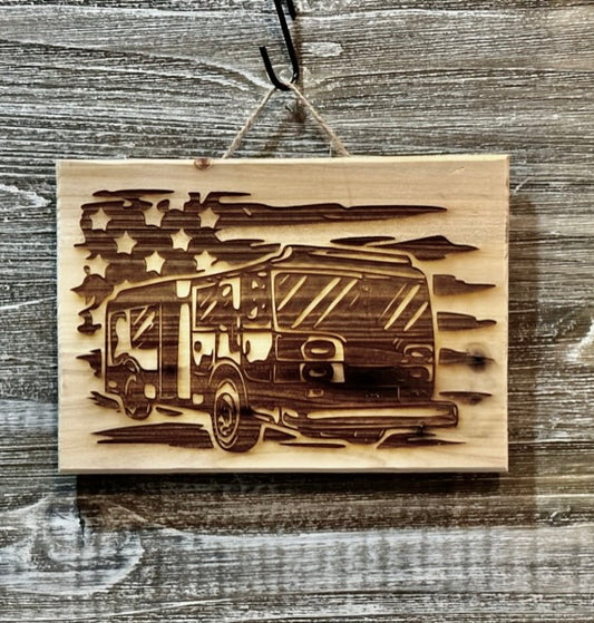 Firetruck-#111 Laser engraved wood art 10x7, free shipping