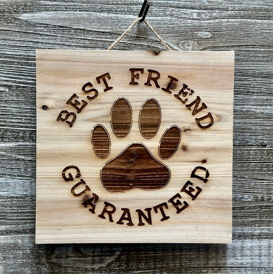 Best Friend Guaranteed-#030 Laser engraved wood art 10x10, free shipping.