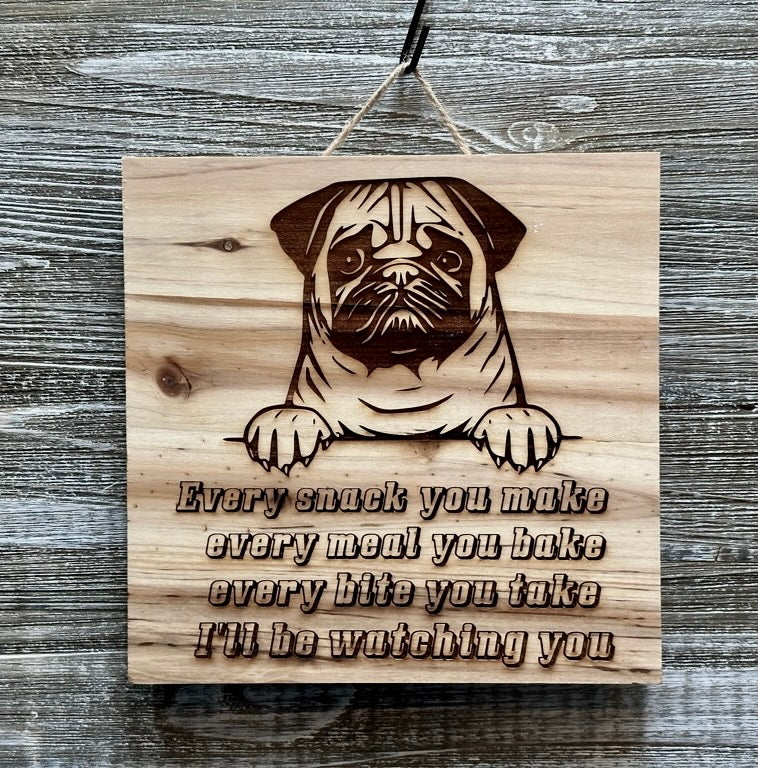 Pug Dog-#024 Laser engraved wood art 10x10, free shipping