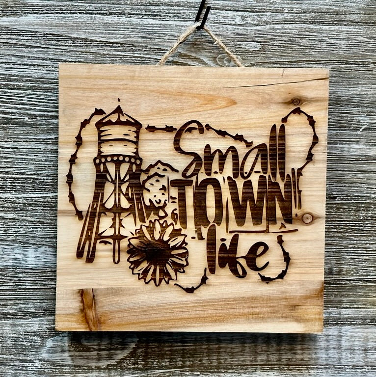 Small Town Life-#082 Laser engraved wood art 10x10, free shipping