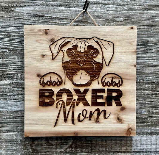 Boxer Mom-#033 Laser engraved wood art 10x10, free shipping.