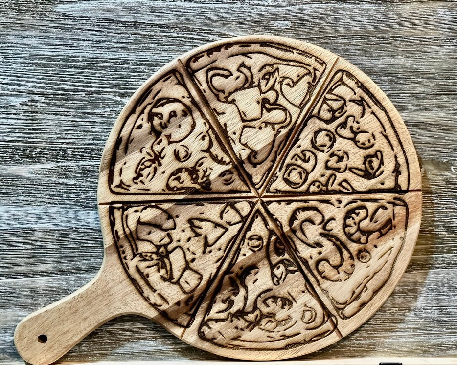 Pizza Board-#152 Laser engraved wood art/cutting board 14x14, free shipping
