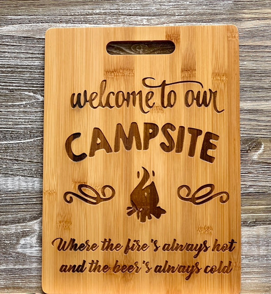 Welcome To Our Campsite-#222 Laser engraved wood art/cutting board 11x15, free shipping