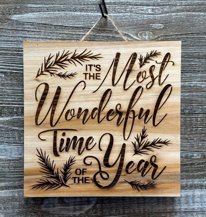 It's The Most Wonderful Time-#096 Laser engraved wood art 10x10, free shipping