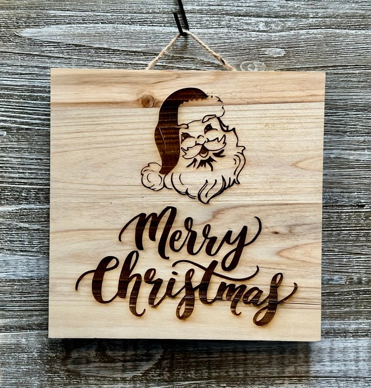 Merry Christmas Santa-#099 Laser engraved wood art 10x10, free shipping