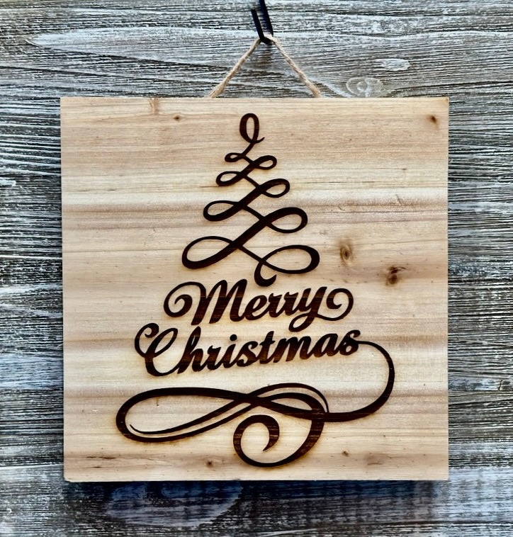 Merry Christmas-#092 Sale 10% off Laser engraved wood art 10x10, free shipping