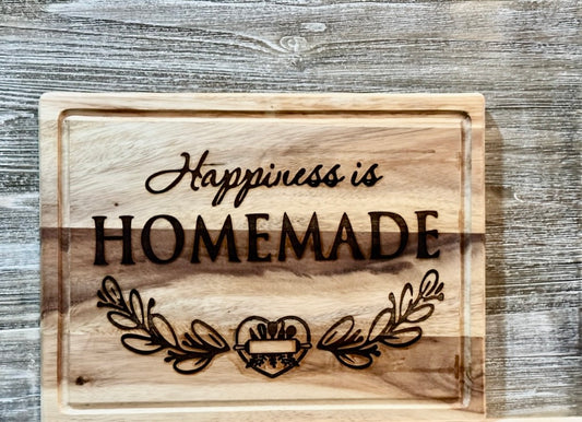 Happiness Is Homemade-#185 Laser engraved cutting board 12x16, free shipping