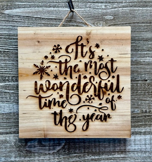 It's The Most Wonderful Time 2-#089 Sale 10% off Laser engraved wood art 10x10, free shipping