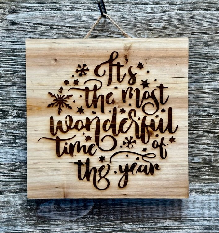 It's The Most Wonderful Time 2-#089 Sale 10% off Laser engraved wood art 10x10, free shipping