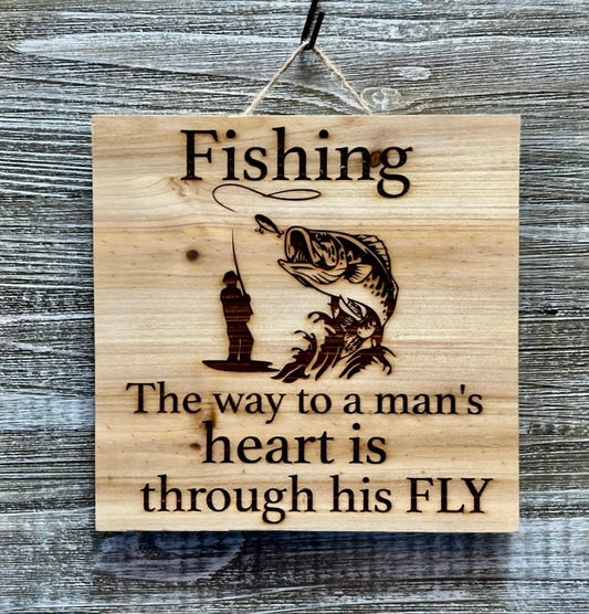 Fishing, The Way To A Man's Heart-#067 Laser engraved wood art 10x10, free shipping