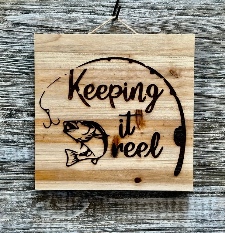 Keeping It Reel-#069 Laser engraved wood art 10x10, free shipping