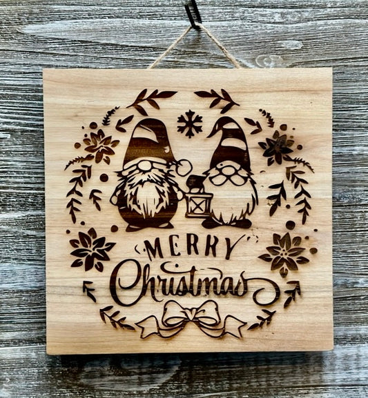 Gnomes Merry Christmas-#094 Sale 10% off Laser engraved wood art 10x10, free shipping