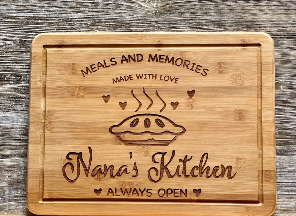 Nana's Meals & Memories 2-#225 Laser engraved cutting board 11.5x15.5, free shipping