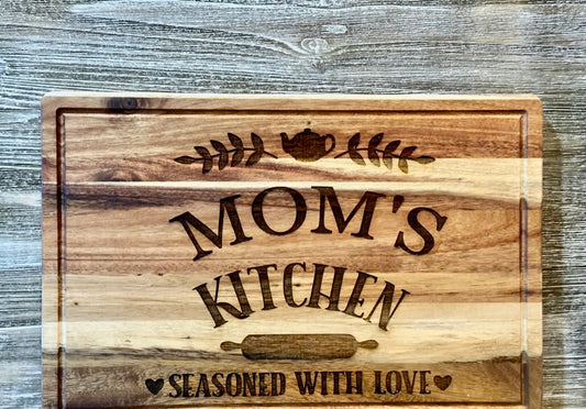 Mom's Kitchen-#194 Laser engraved wood cutting board 12x18, free shipping