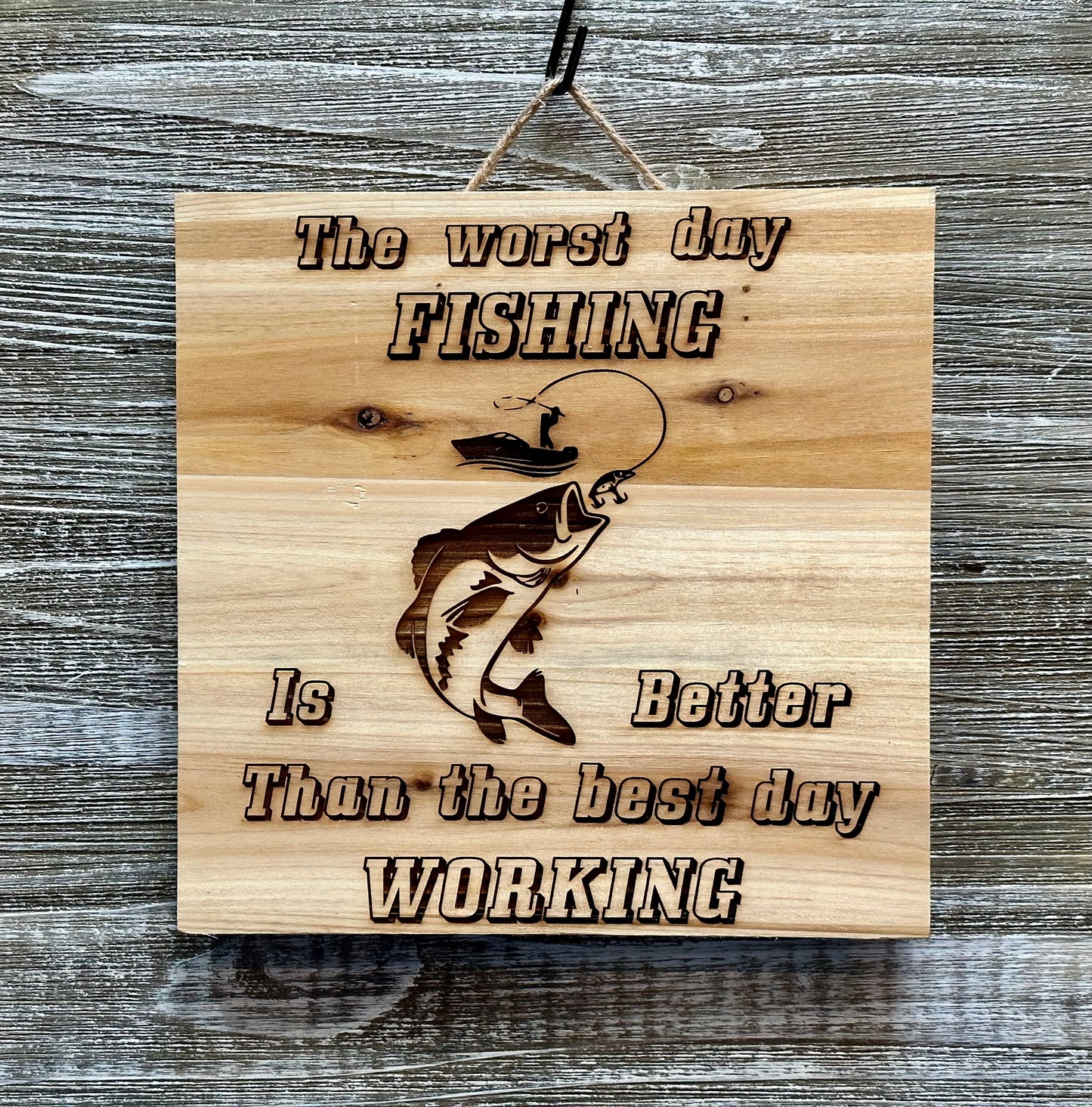 The Worst Day Fishing-#061 Laser engraved wood art 10x10, free shipping
